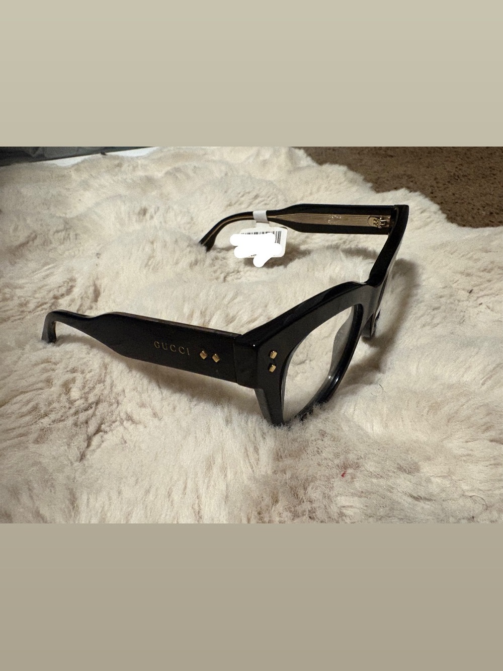 Gucci Black Thick-Frame Cat Eye Glasses with Gold Accents